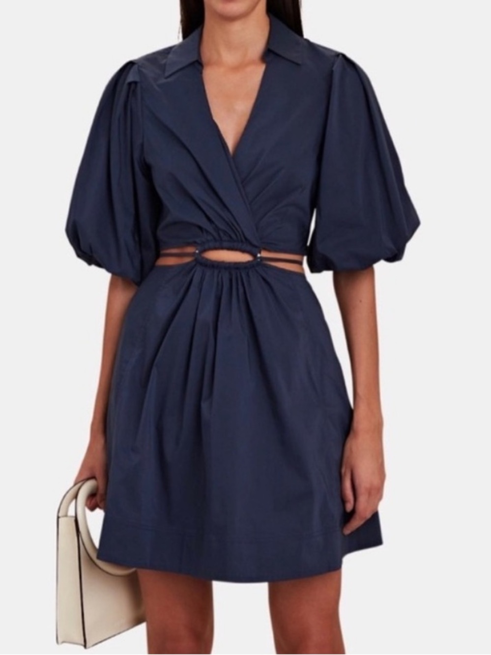 Like new JONATHAN SIMKHAI Aulora Cut-Out Poplin Mini Dress Navy Sz L